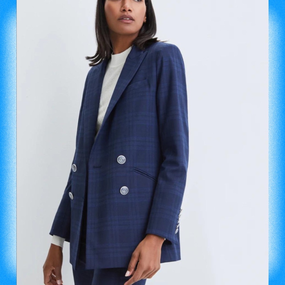 ORIA Dickey Jacket Blazer VERONICA BEARD Blue/Navy Double-Breasted Button Size 4